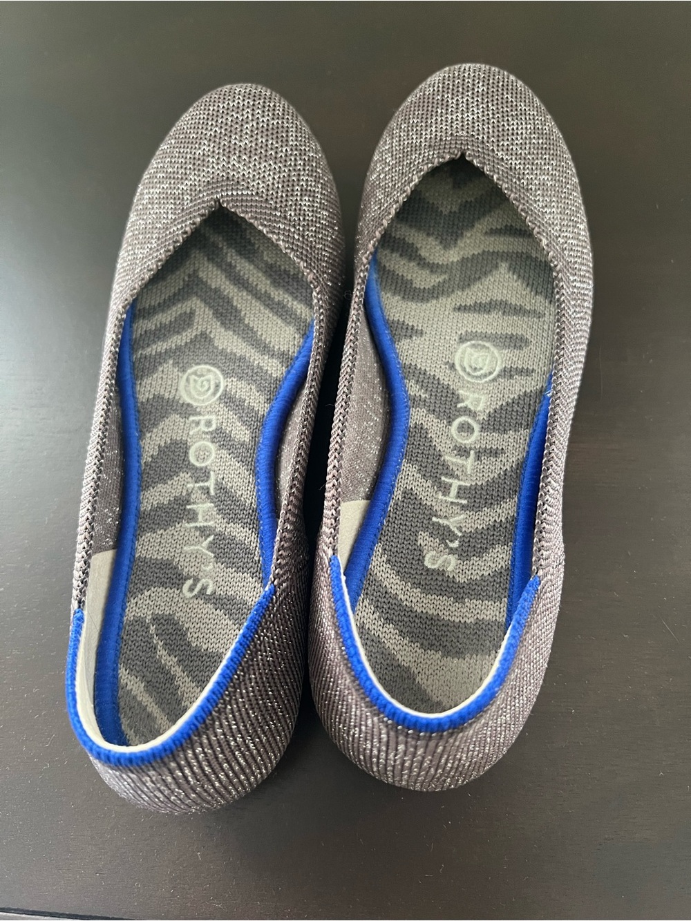 Rothy's Twilight Metallic Ballet Flats with Blue Trim Accent